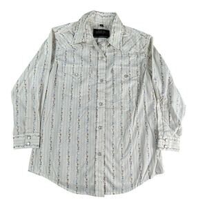 White Horse Shirt Boys Girls Medium White Floral Pearl Snap Long Sleeve Western